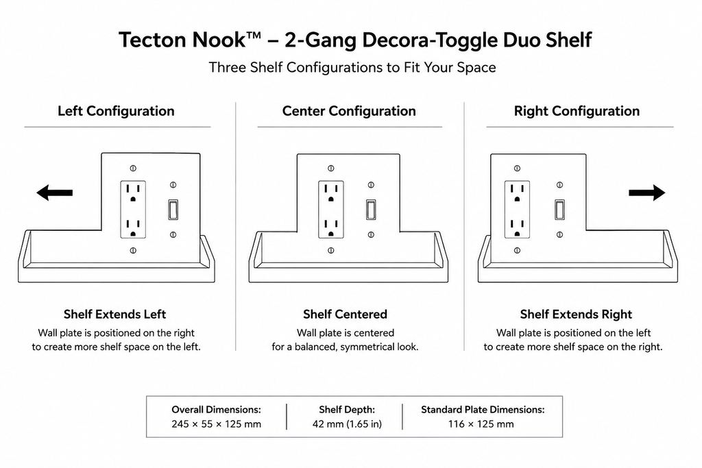 Tecton Nook™ – 2-Gang Decora-Toggle Duo Shelf