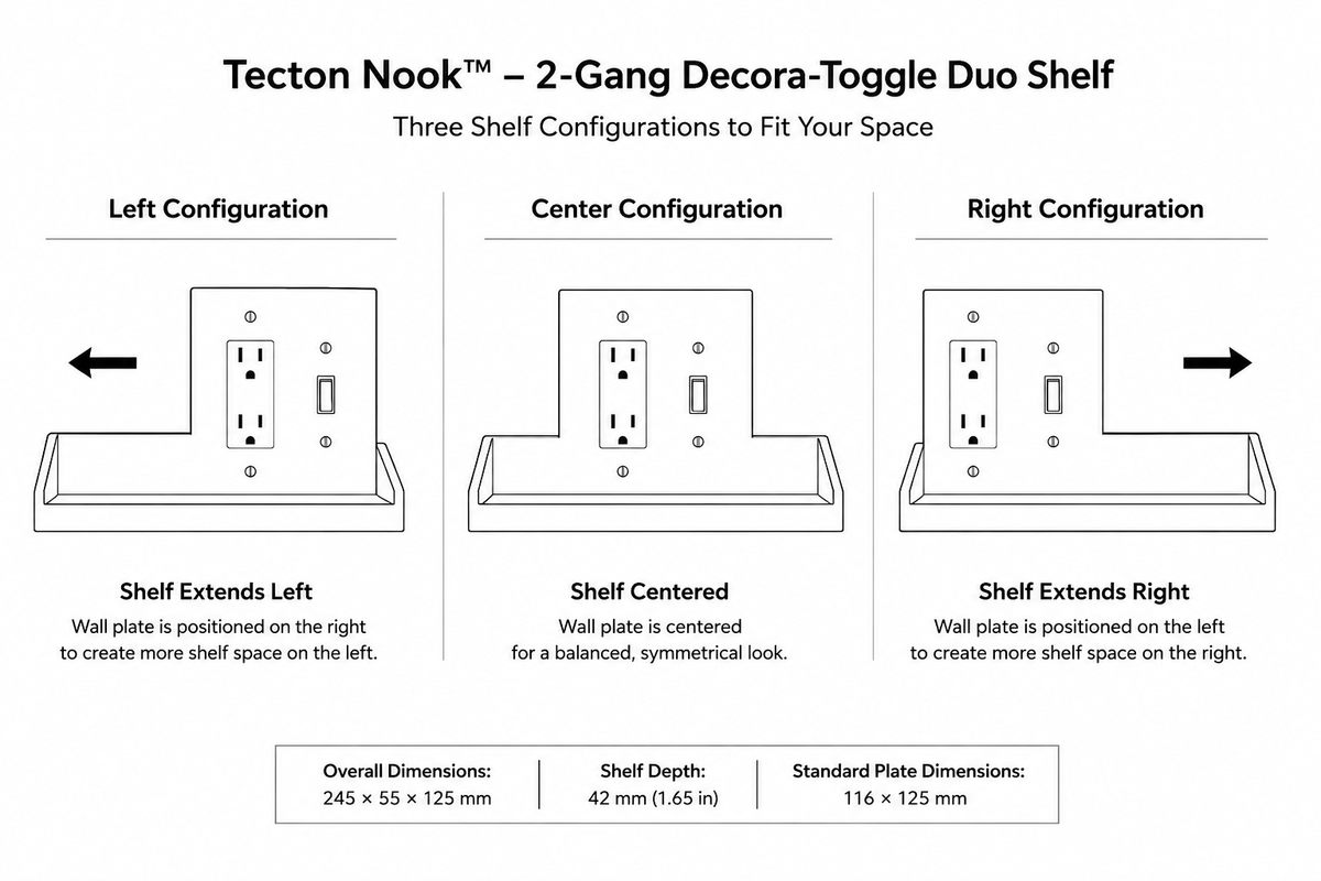 Tecton Nook™ – 2-Gang Decora-Toggle Duo Shelf