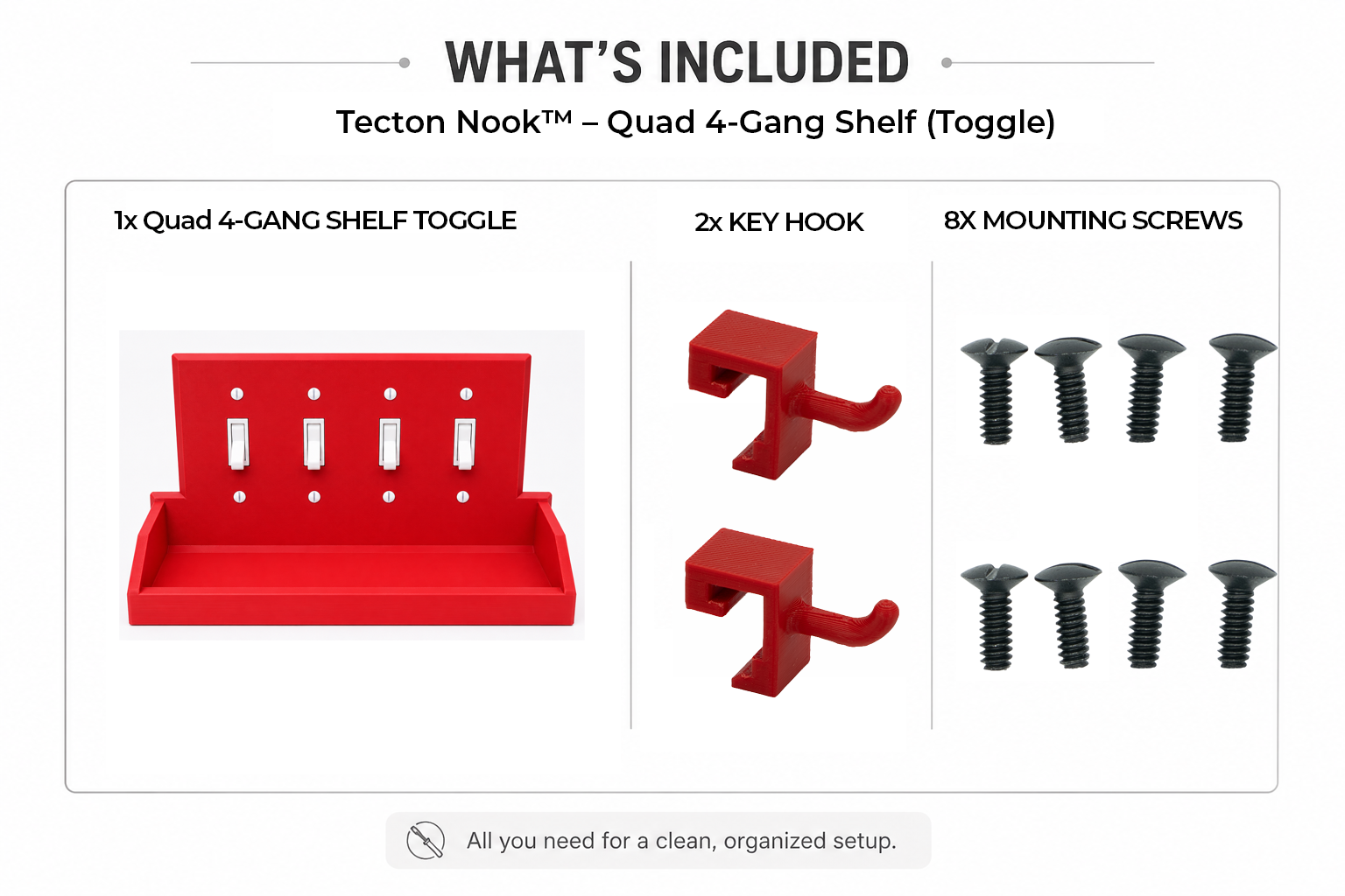 Tecton Nook™ – Quad Shelf (4-Gang Toggle)
